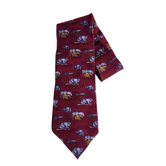 Jimmy V Foundation Men's 100% Silk Neck Tie-Red with Elephants-Jim Valvano - Picture 1 of 5